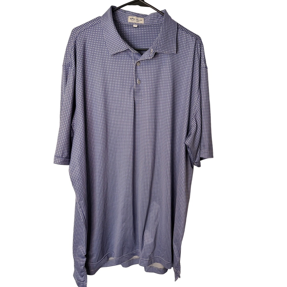 Peter Millar Summer Comfort Polo Shirt Mens XXL Blue White Geometric Golf Top